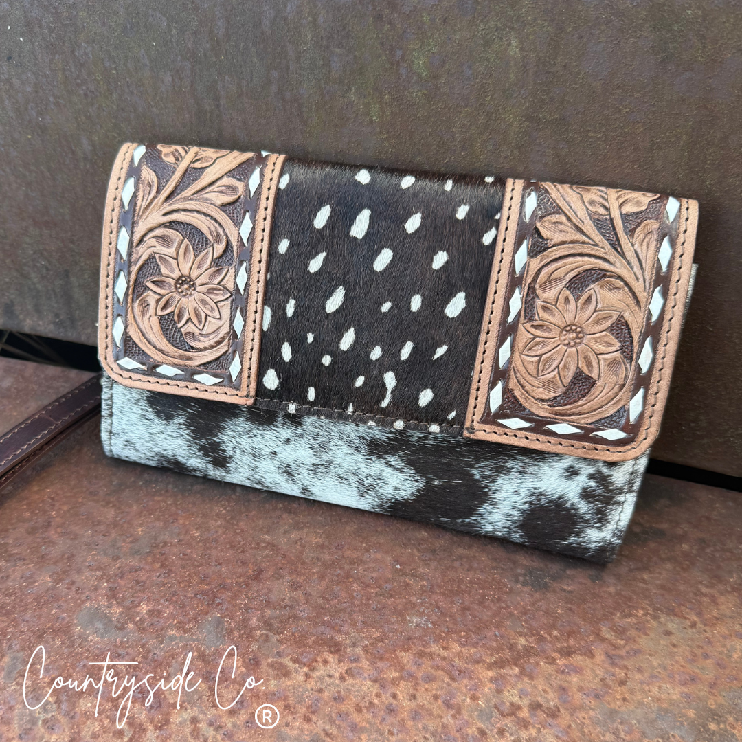 Wild Axis Cowhide Tooled Leather Wallet Wristlet
