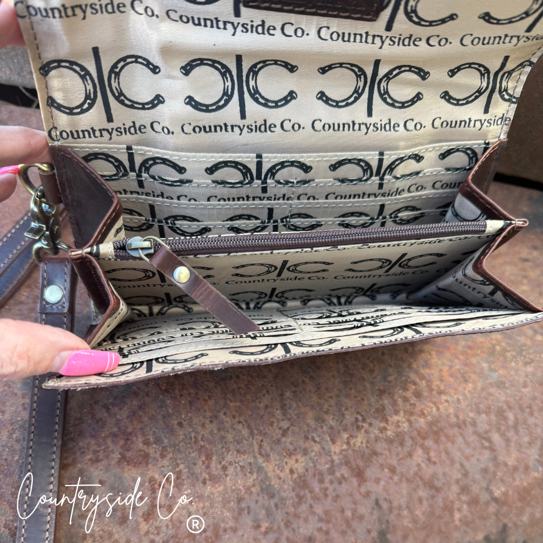 Wild Axis Cowhide Tooled Leather Wallet Wristlet
