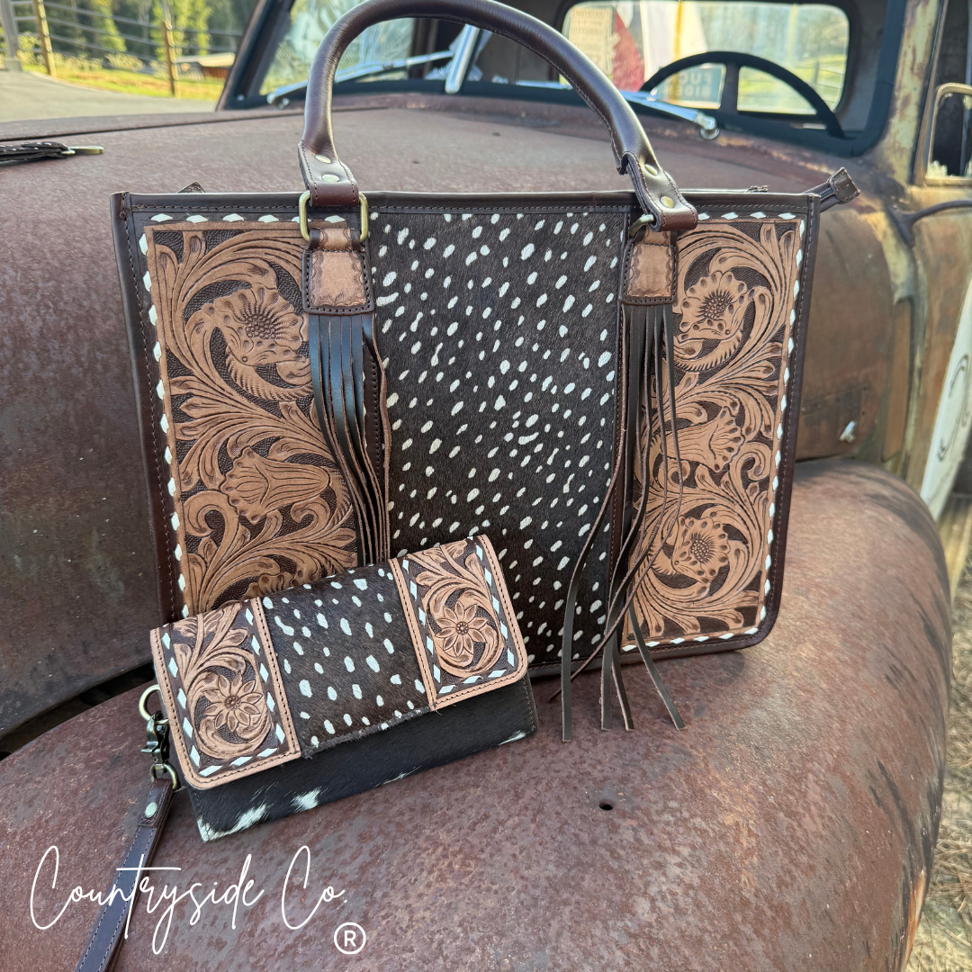 Wild Axis Cowhide Tooled Leather Wallet Wristlet