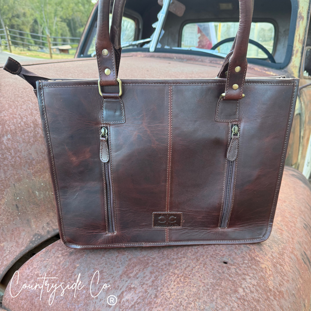 Checkmate Tooled Leather Cowhide Conceal Carry Tote, Computer Bag