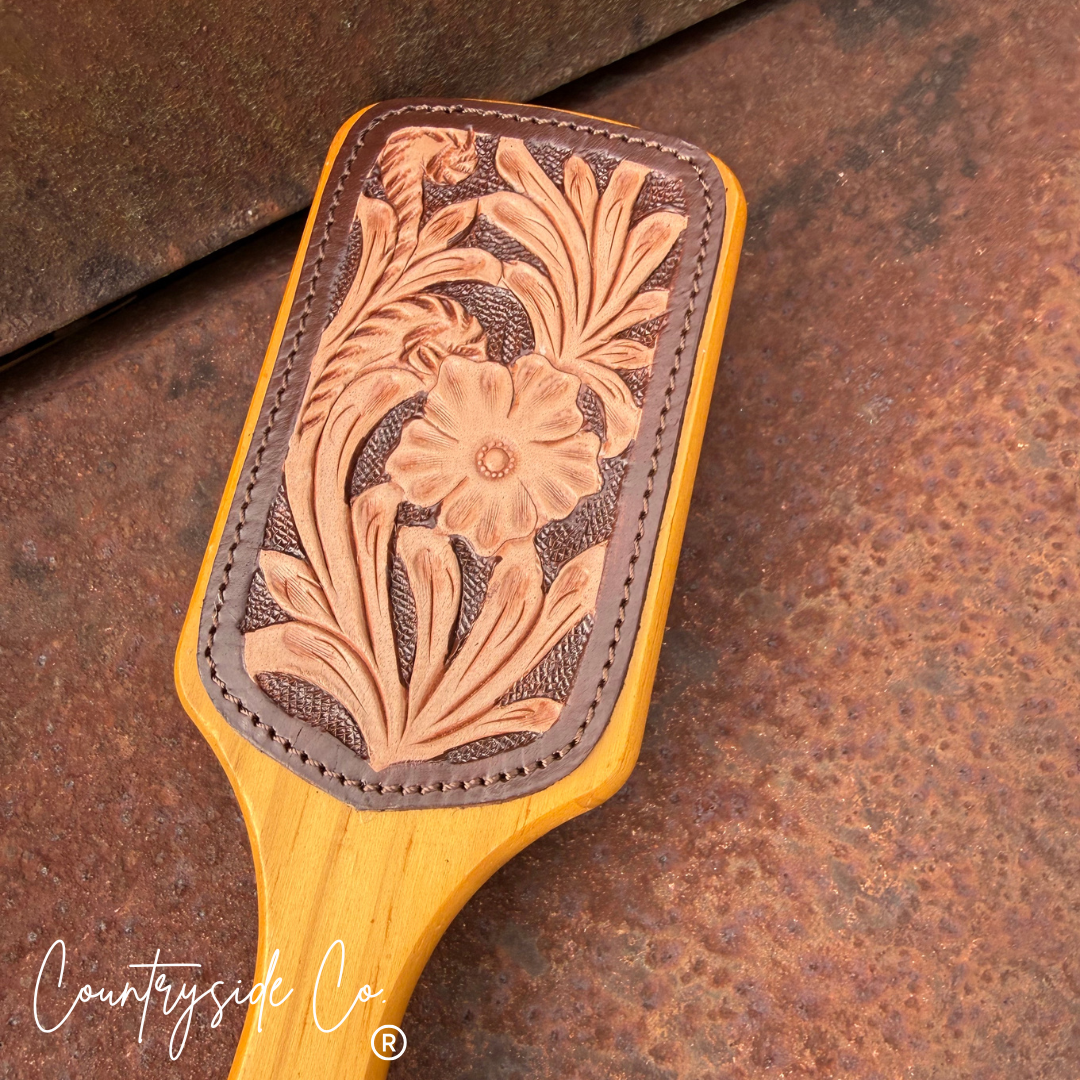 Tooled Leather Hair Brush