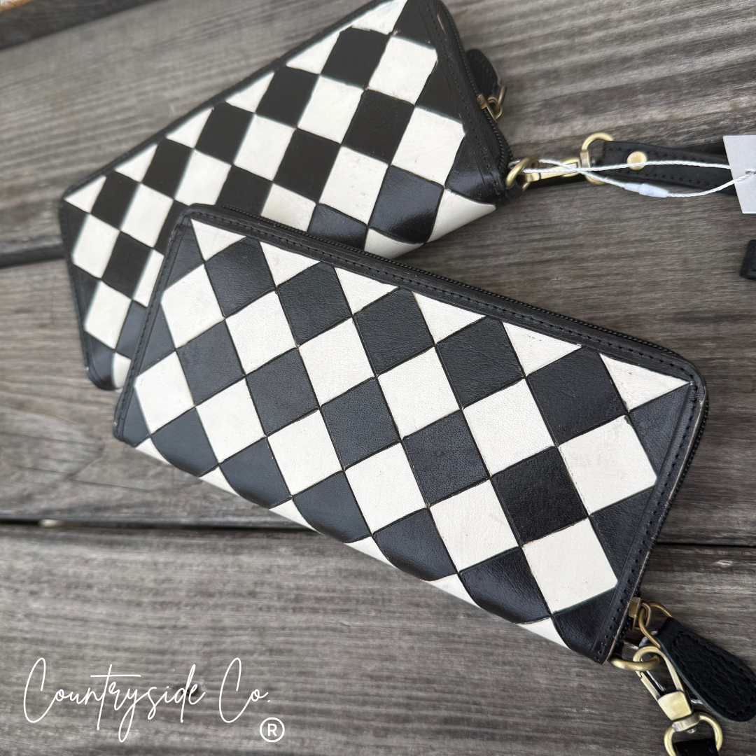 Plaza Checkered Leather Wallet