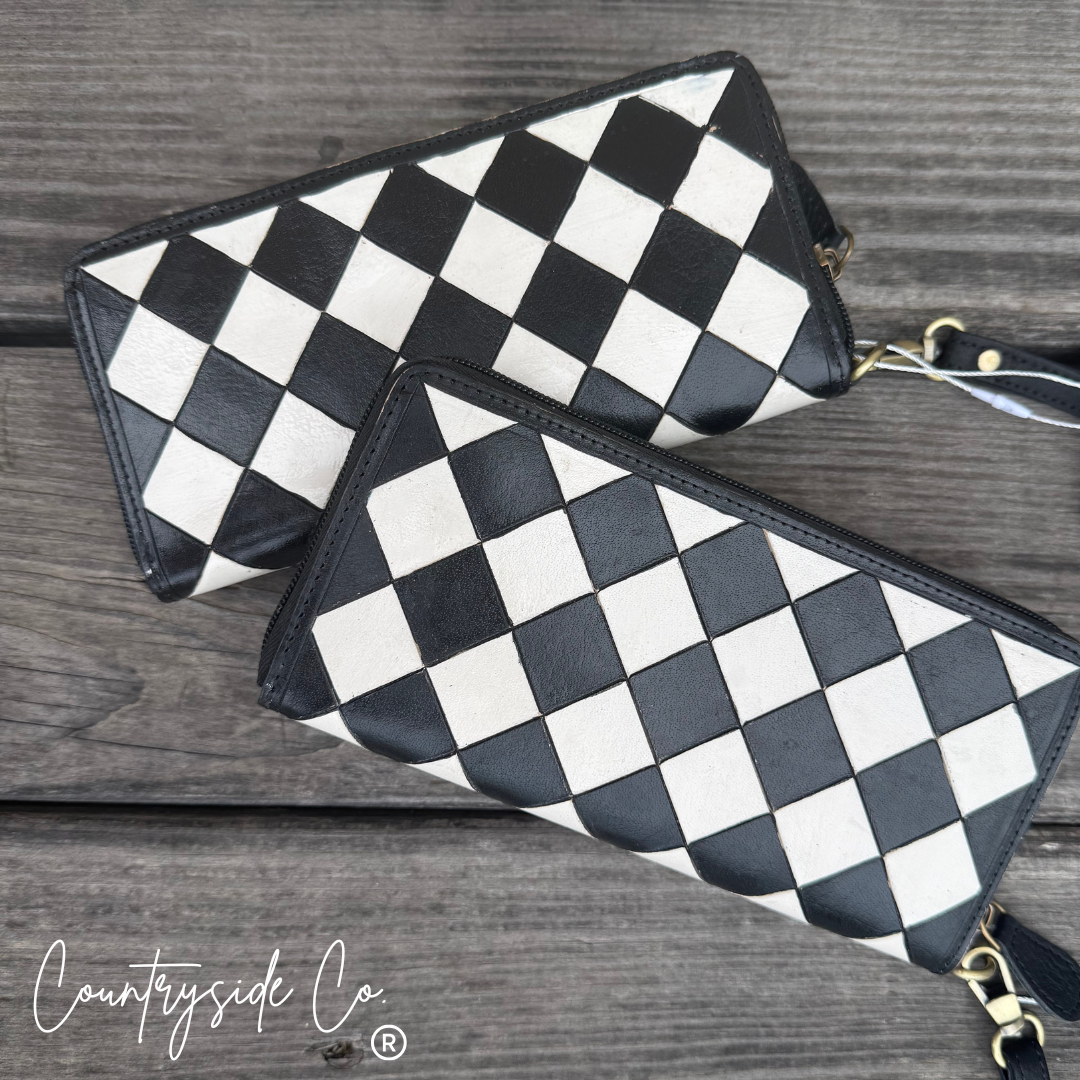 Plaza Checkered Leather Wallet