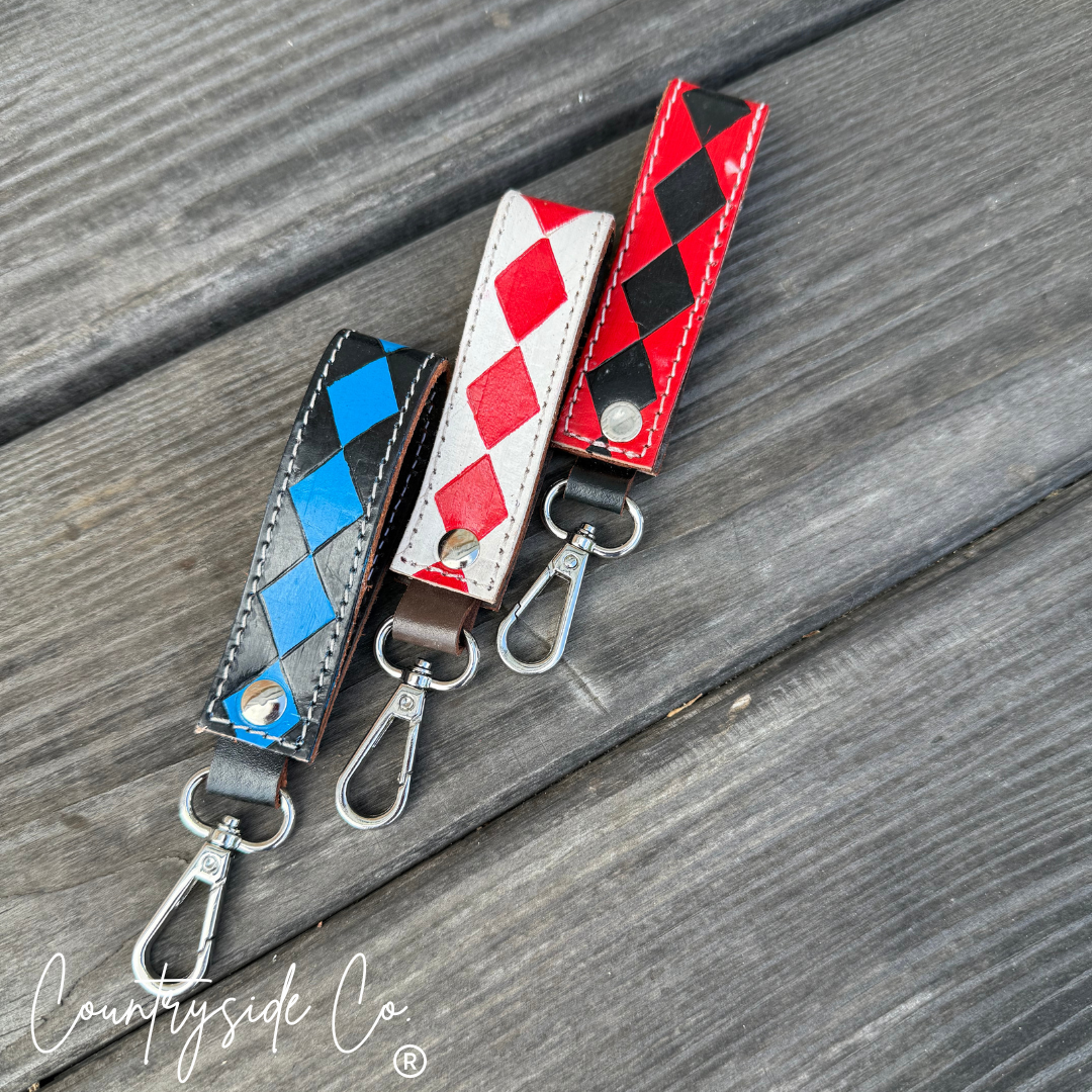 Red, White and Blue Checkered Leather Keychain Wristlet