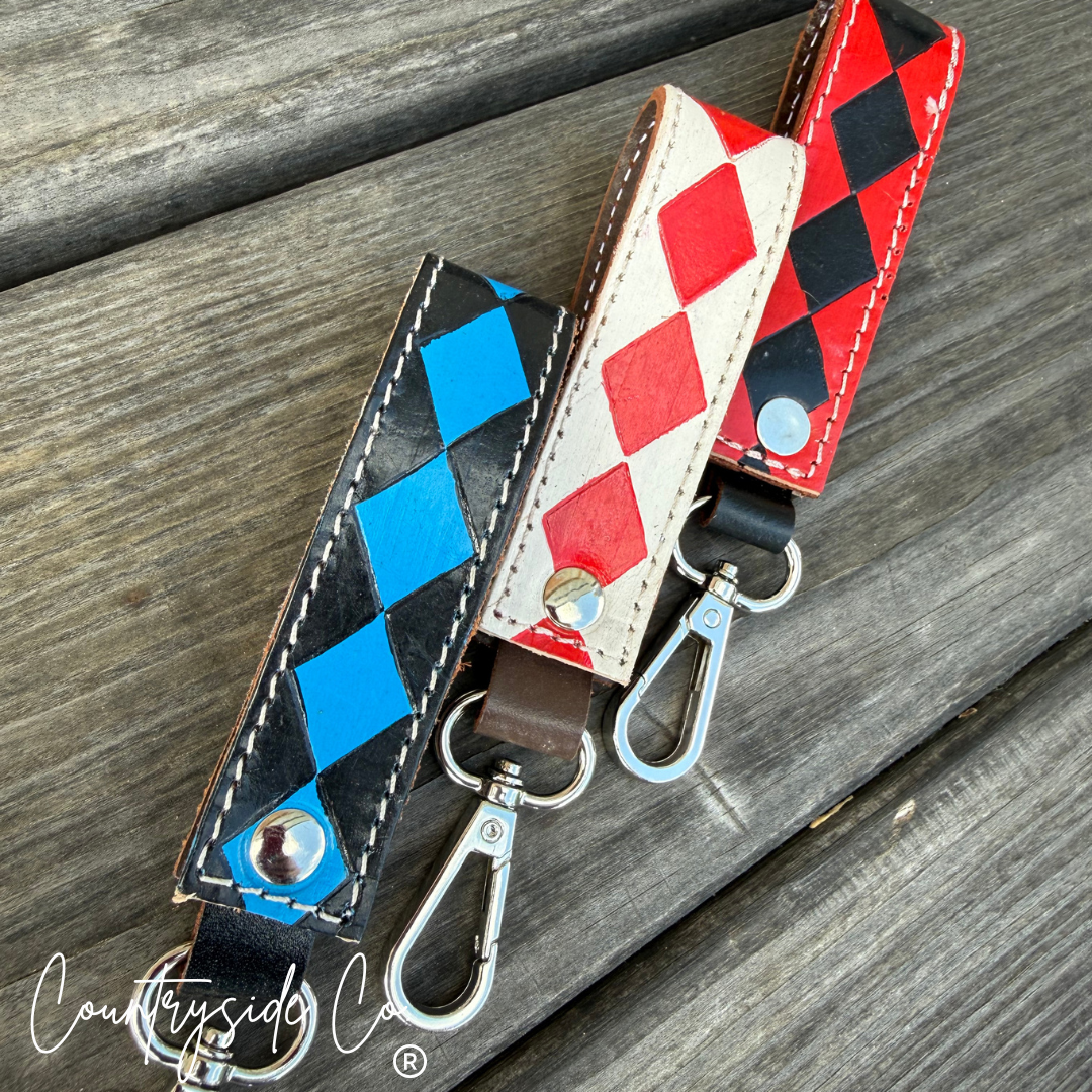 Red, White and Blue Checkered Leather Keychain Wristlet