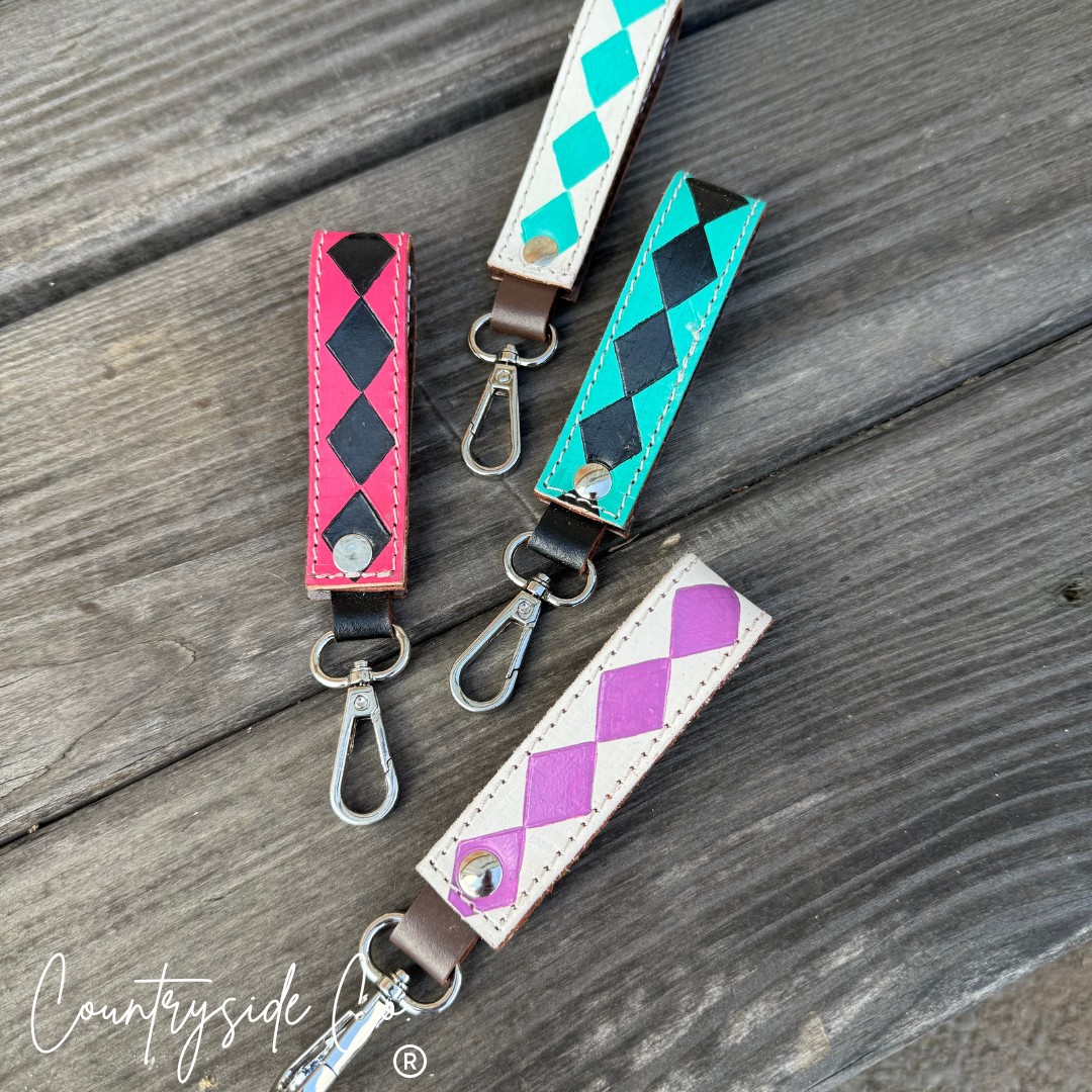Leather Checkered Keychain Wristlet