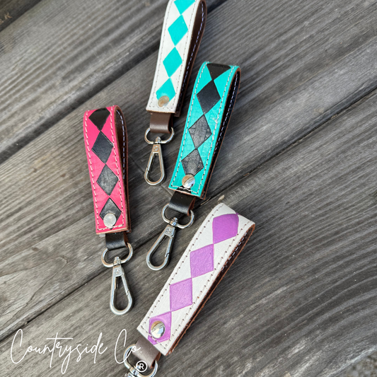 Leather Checkered Keychain Wristlet