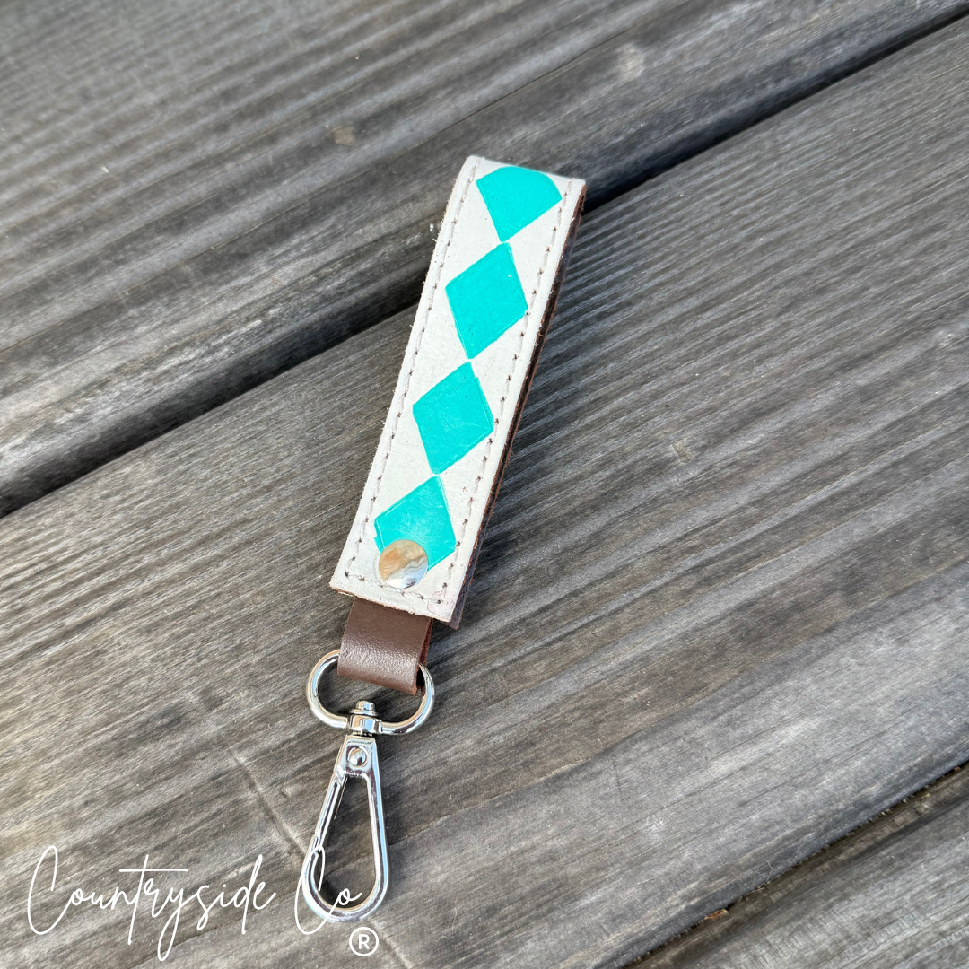 Leather Checkered Keychain Wristlet