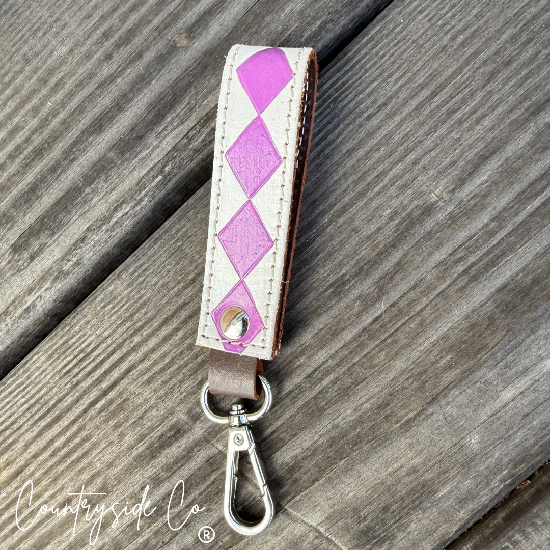 Leather Checkered Keychain Wristlet