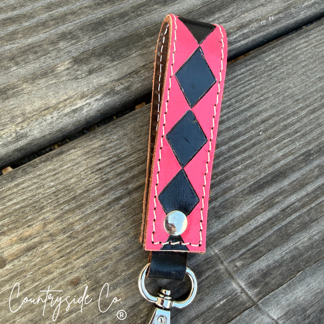 Leather Checkered Keychain Wristlet