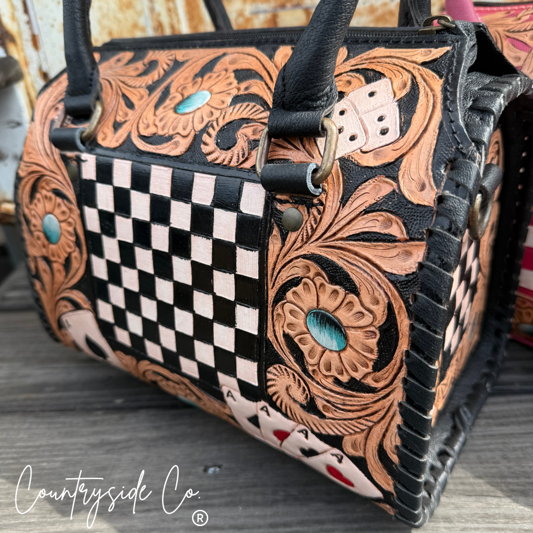 Double Down Tooled Leather Speedy Bag