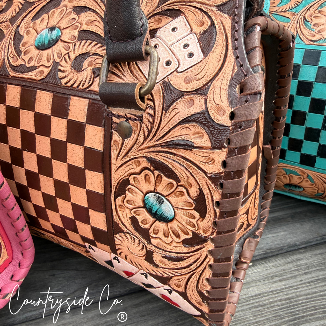 Double Down Tooled Leather Speedy Bag