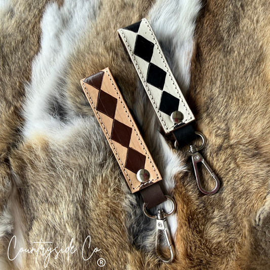 Checkered Leather Keychain Wristlet