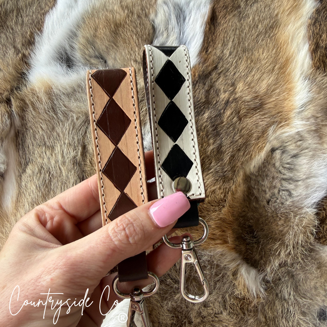 Checkered Leather Keychain Wristlet