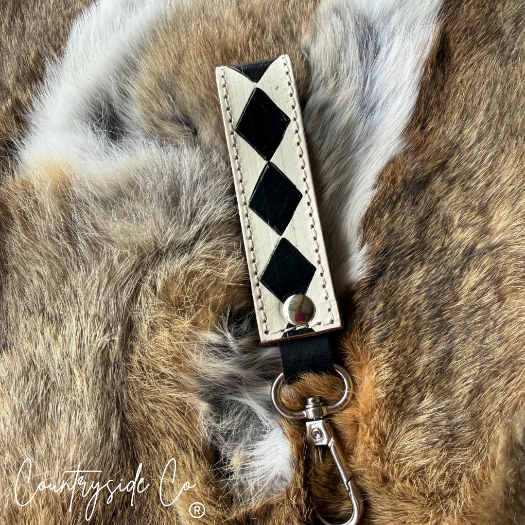 Checkered Leather Keychain Wristlet