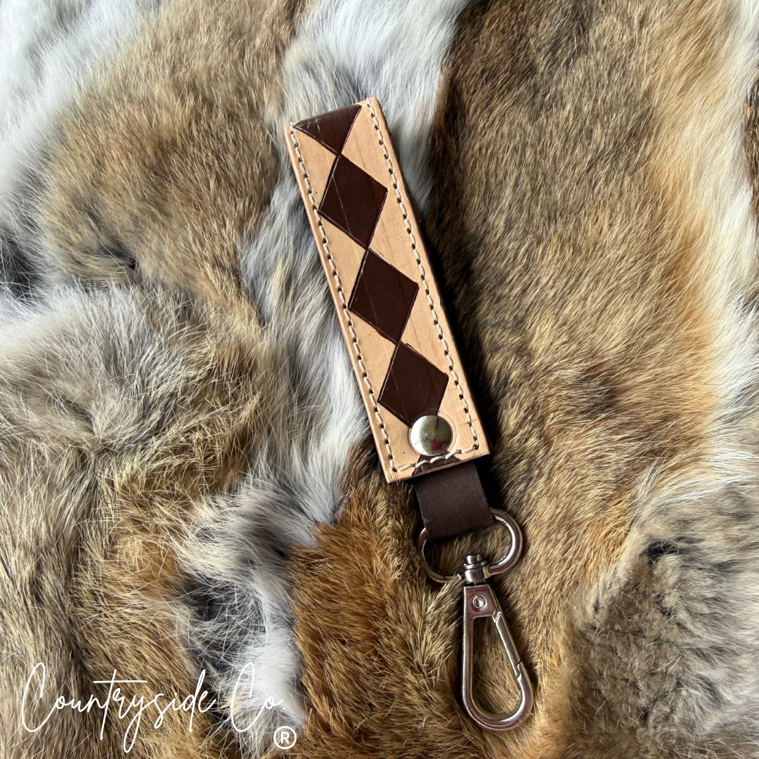Checkered Leather Keychain Wristlet