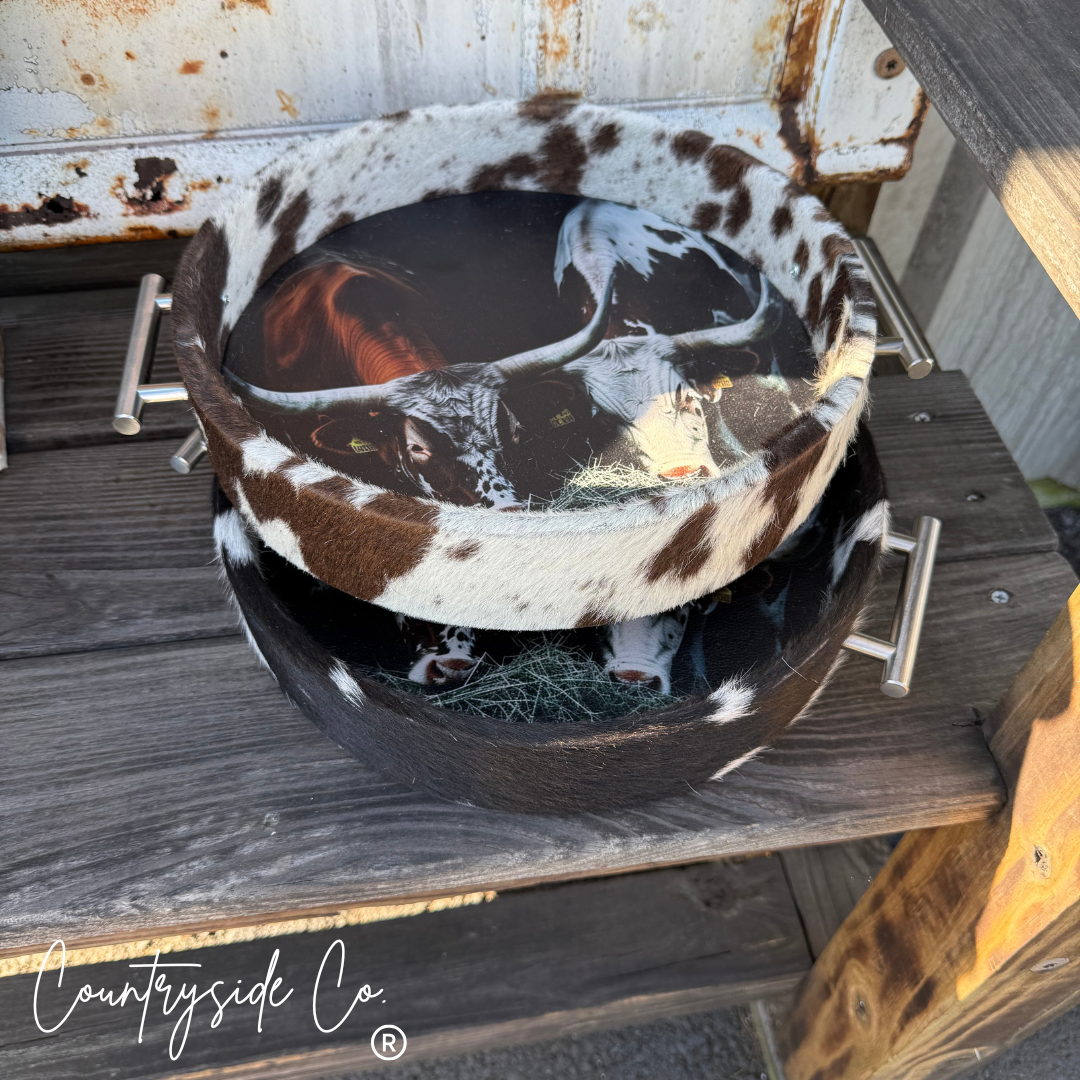 No Bull Cowhide Circle Tray