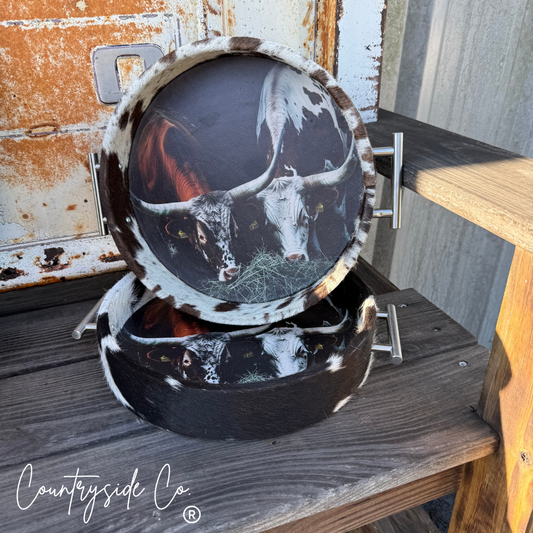 No Bull Cowhide Circle Tray