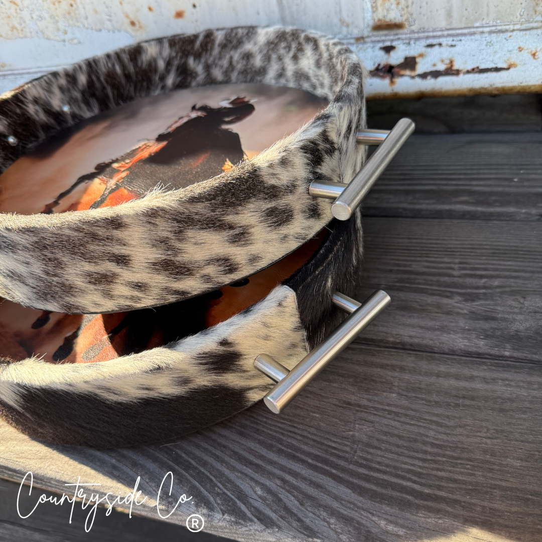 Rodeo Cowhide Circle Tray
