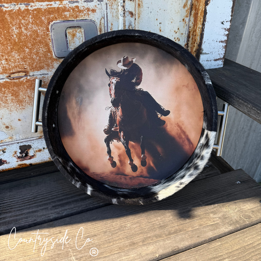 Rodeo Cowhide Circle Tray