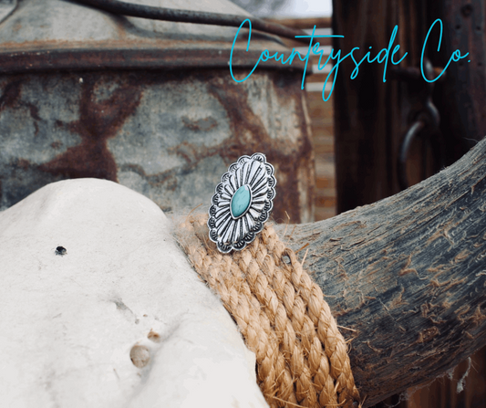 western boho turquoise silver statement ring