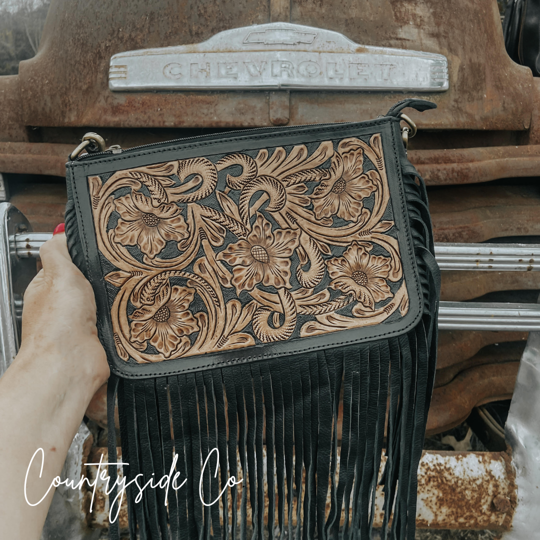 Tooled Leather Purse Straps