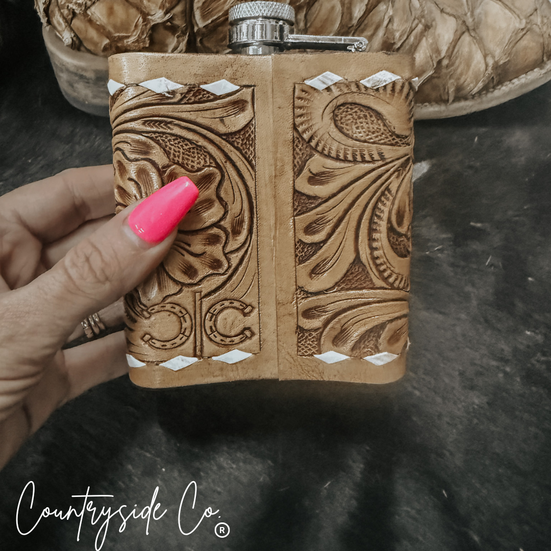 Gambler Tooled  Leather Flask by Countryside Co.