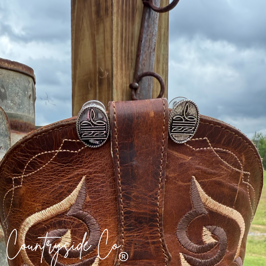 Boot Stitch Oval Earrings