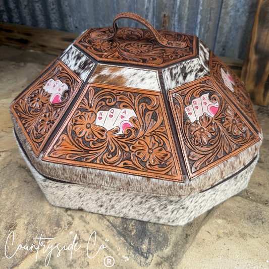 Wild Card Tooled Leather Hat Box