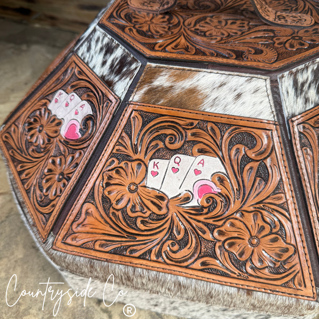Wild Card Tooled Leather Hat Box