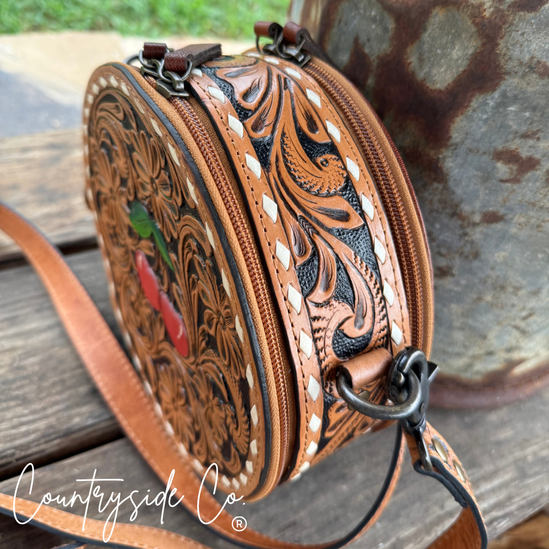 Wild Cherry Tooled Leather Canteen Purse