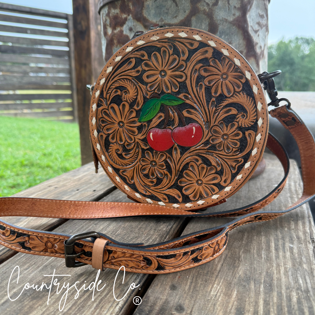 Wild Cherry Tooled Leather Canteen Purse