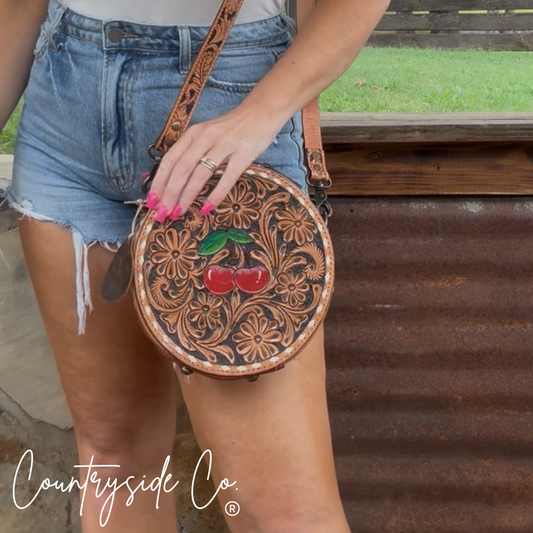 Wild Cherry Tooled Leather Canteen Purse