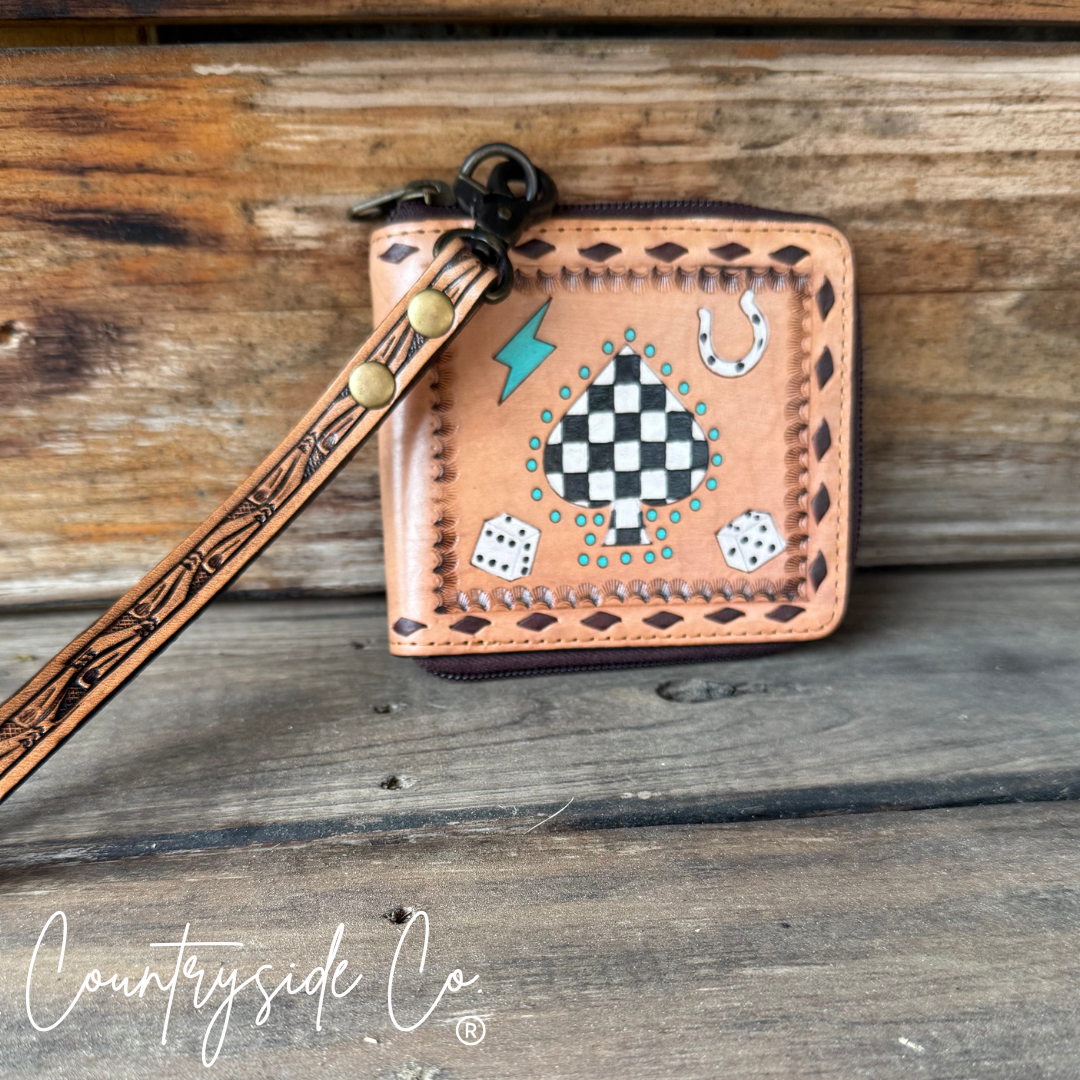 Punchy Cowgirl Tooled Leather Wallet, Wristlet