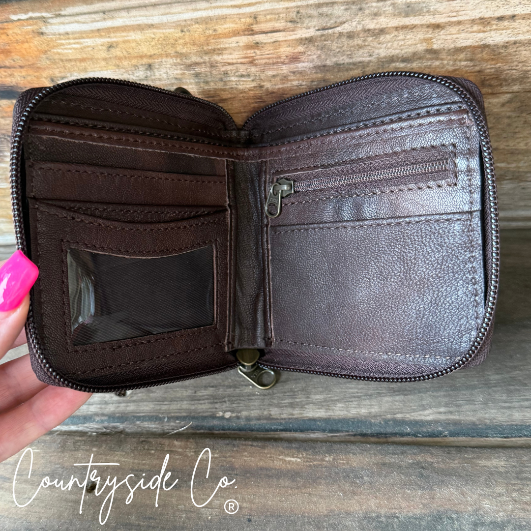 Punchy Cowgirl Tooled Leather Wallet, Wristlet