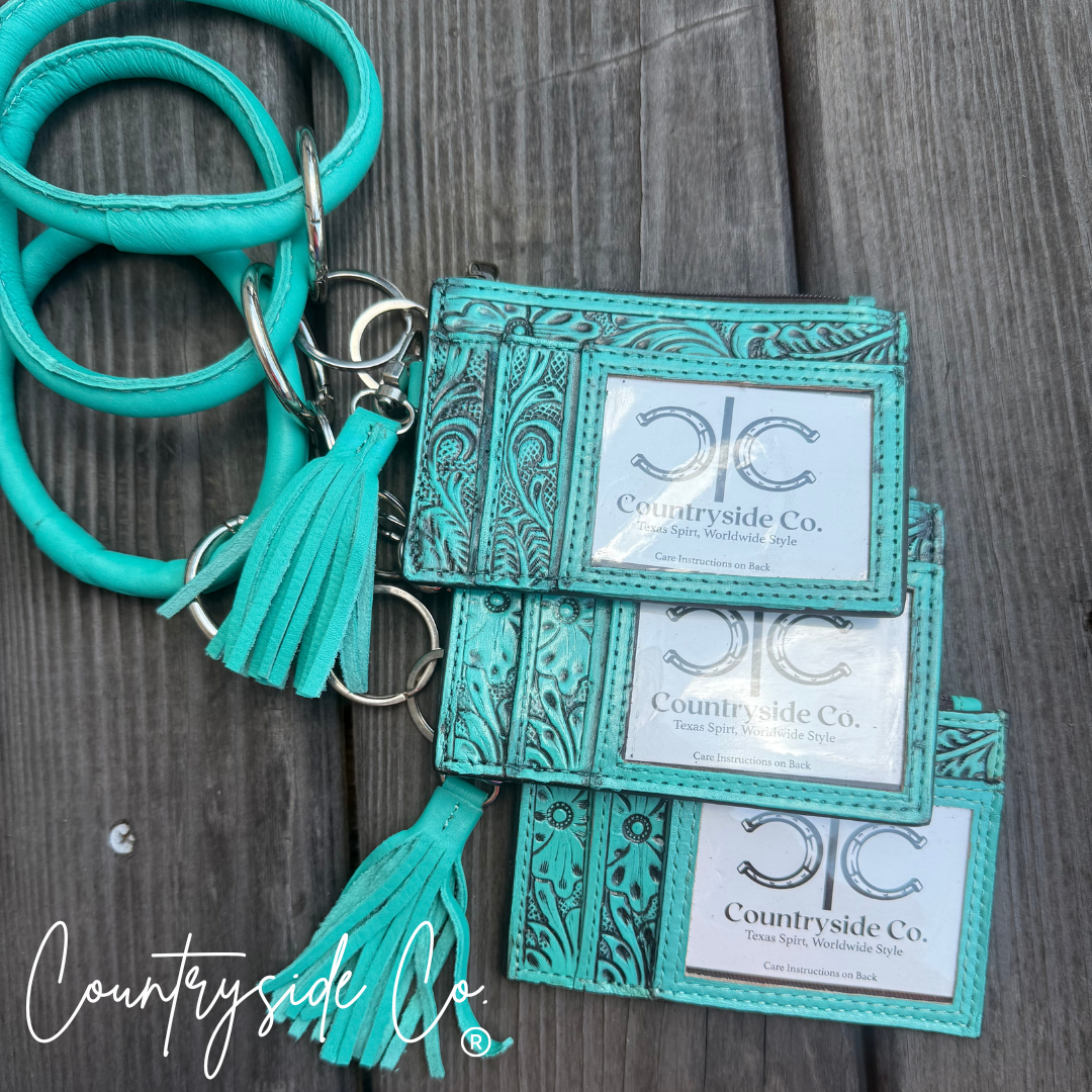 Turquoise Tooled Leather Keychain Wallet