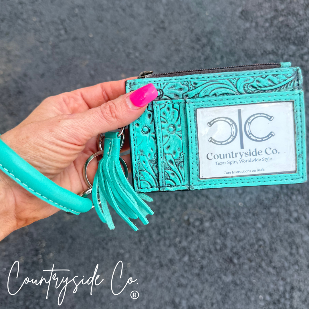 Turquoise Tooled Leather Keychain Wallet
