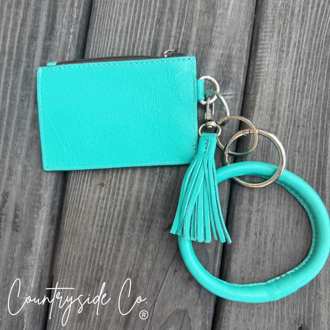 Turquoise Tooled Leather Keychain Wallet