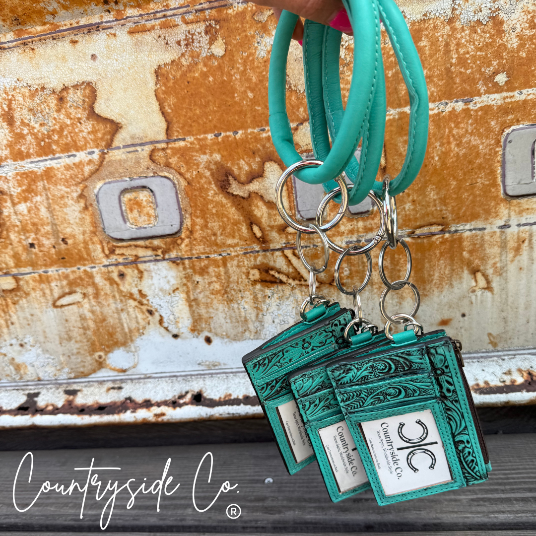 Turquoise Tooled Leather Keychain Wallet