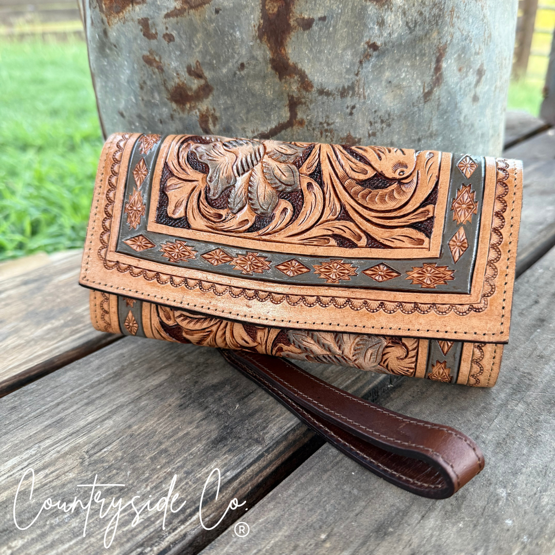 Stella Tooled Leather Purse and Wallet BUNDLE