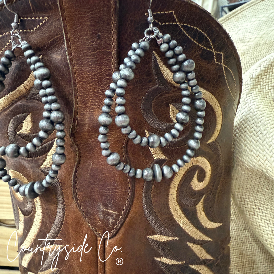 Bead Double Hoop Dangle Earrings