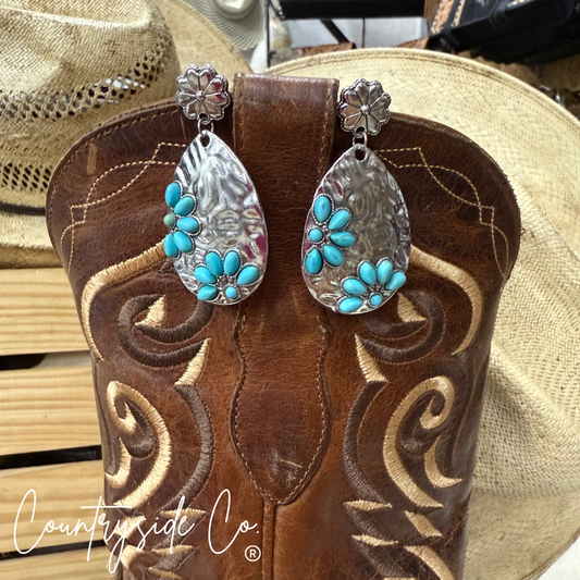 Turquoise  Flower Silver Dangle Earring