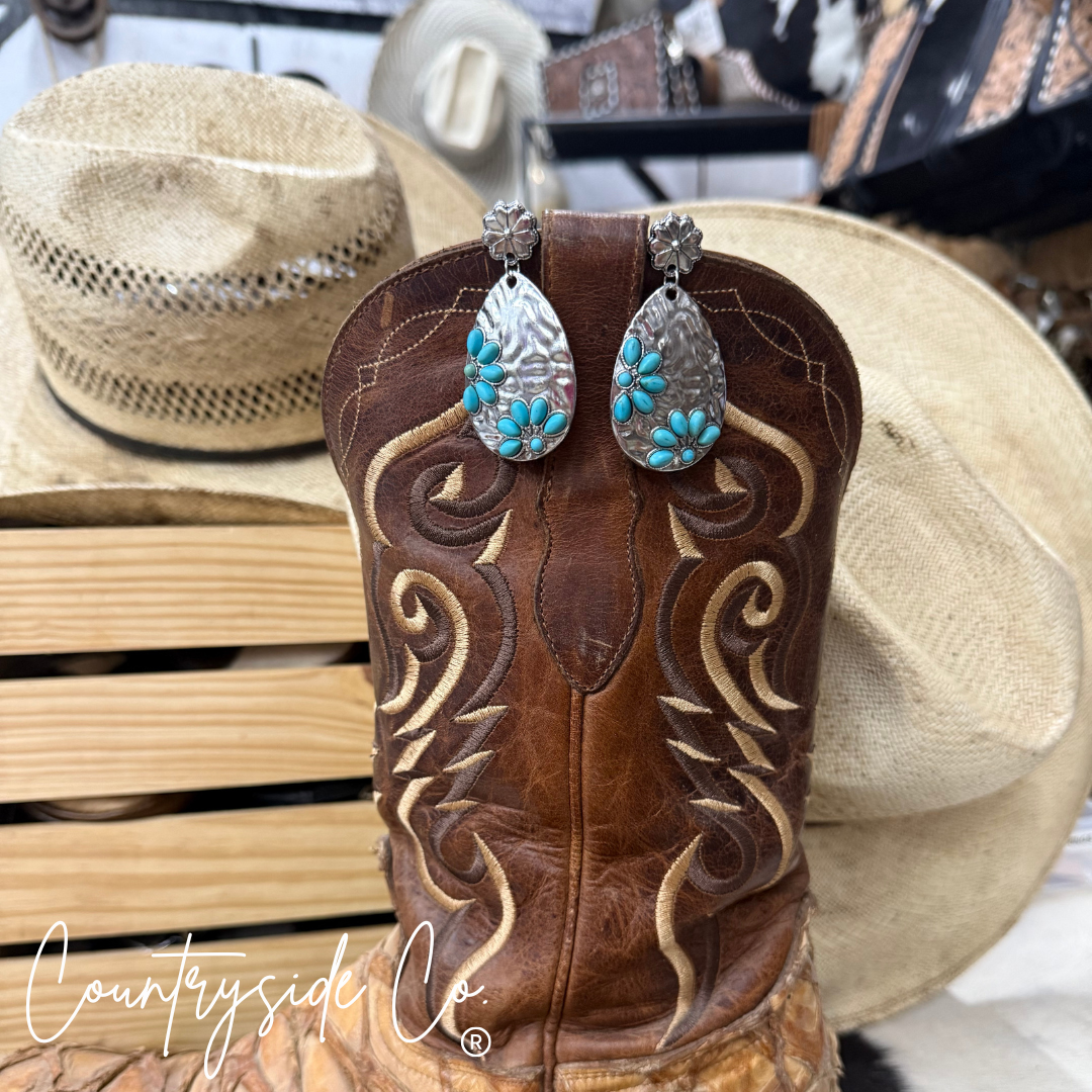 Turquoise  Flower Silver Dangle Earring