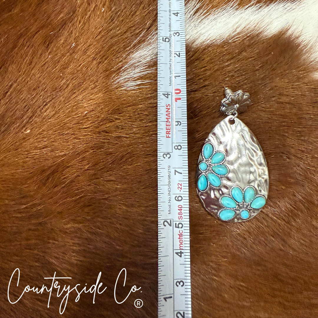 Turquoise  Flower Silver Dangle Earring