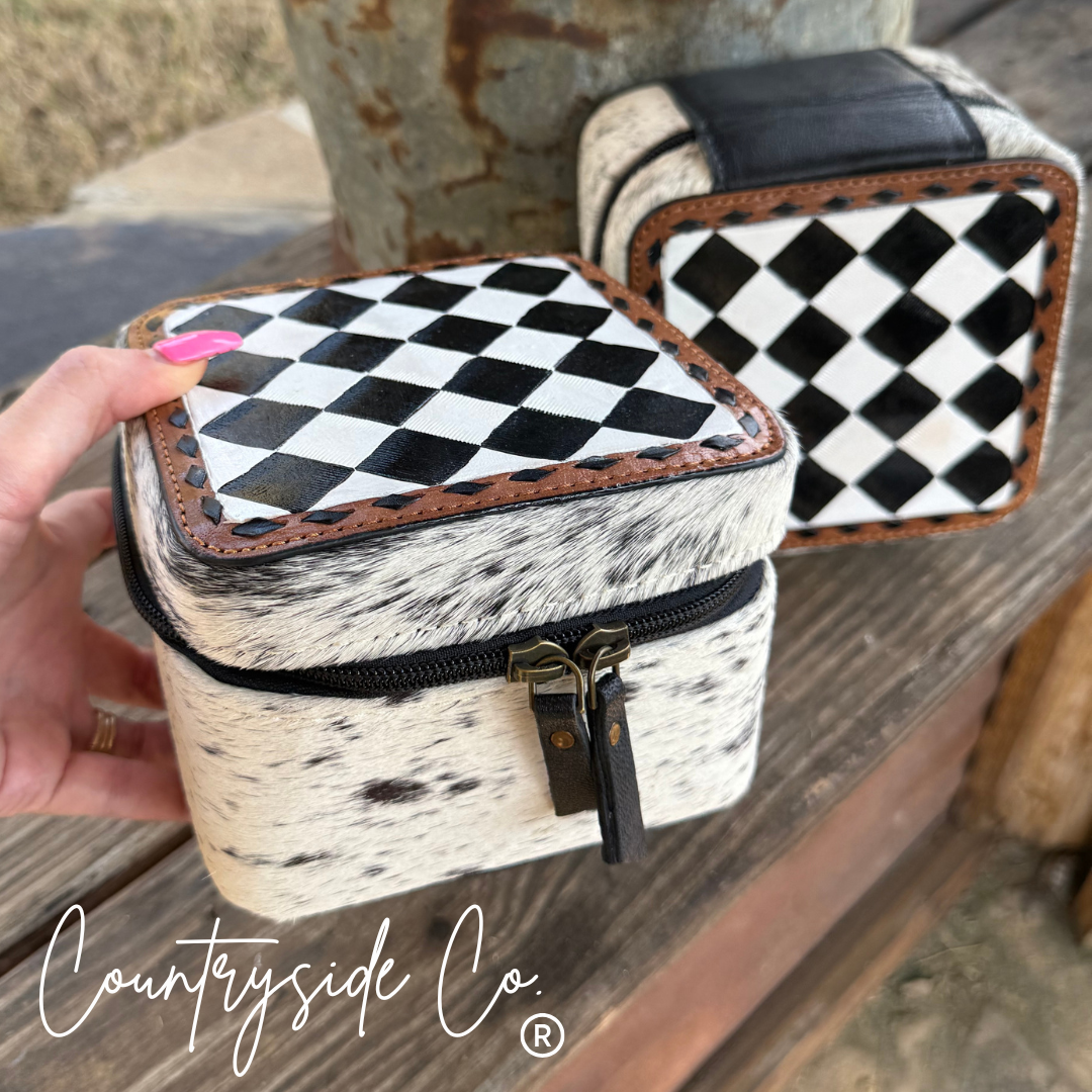Checkered Tooled Leather Jewelry Box
