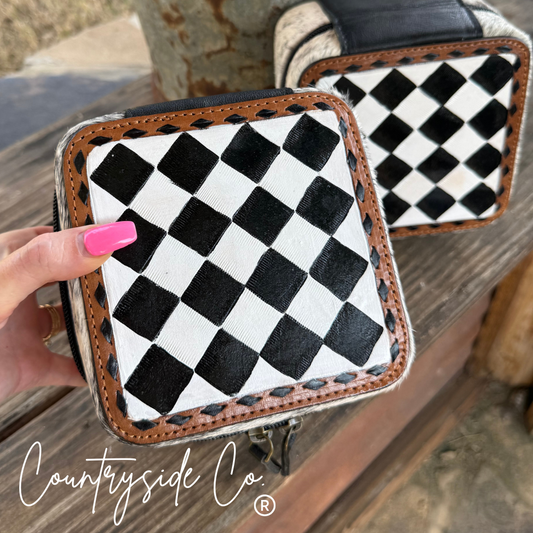 Checkered Tooled Leather Jewelry Box