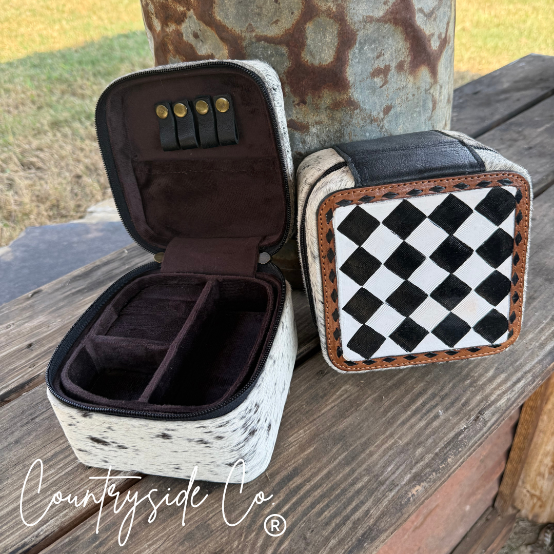 Checkered Tooled Leather Jewelry Box