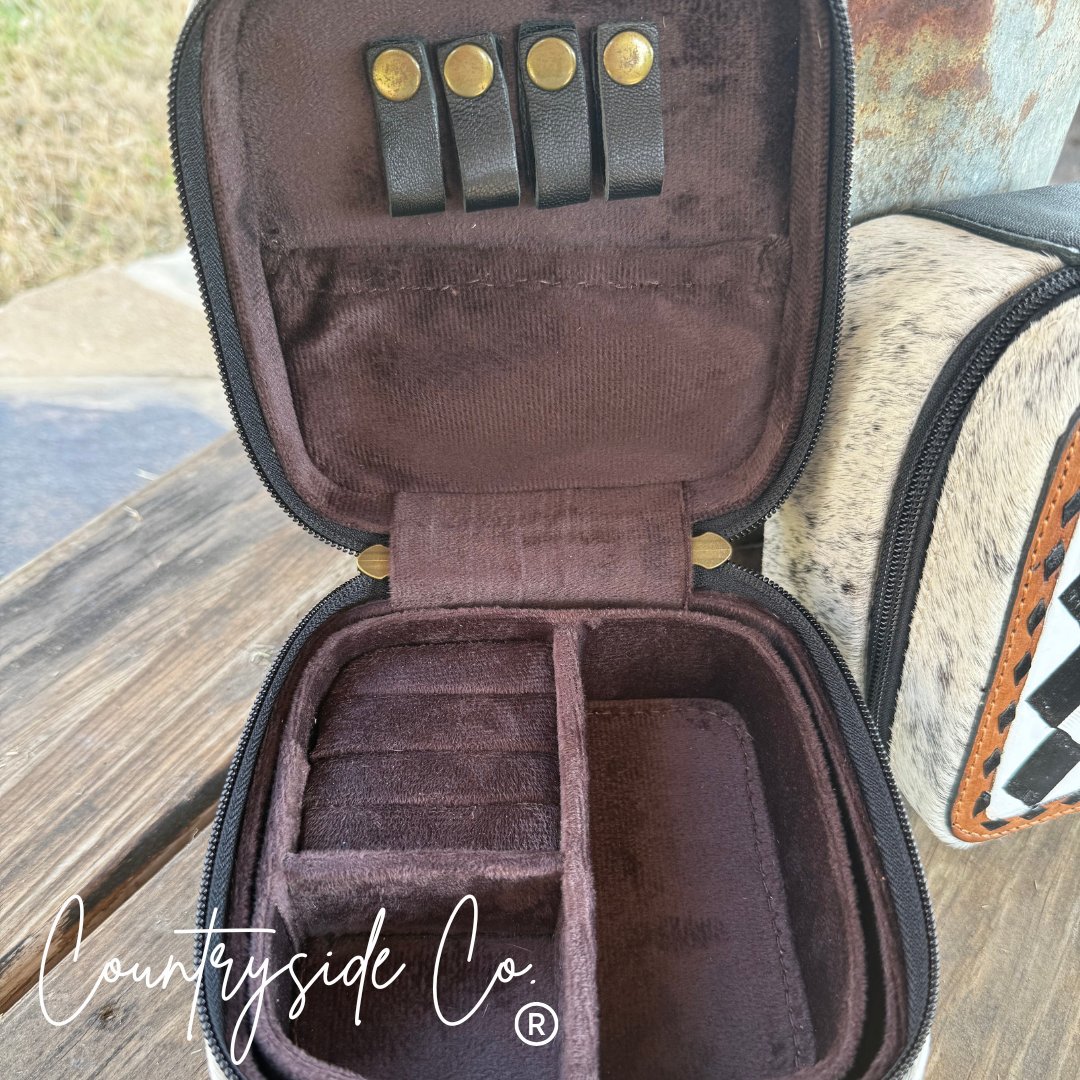 Checkered Tooled Leather Jewelry Box