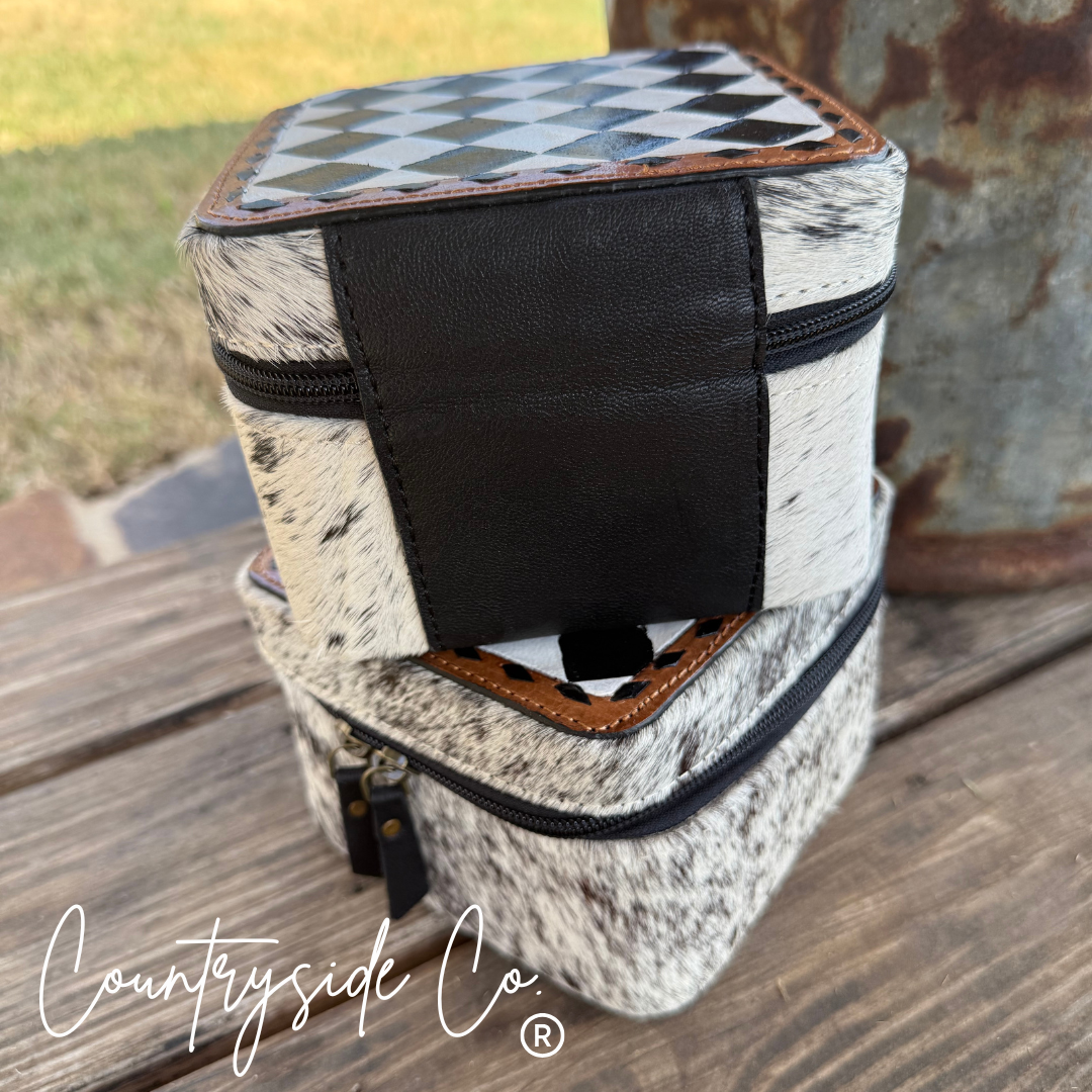 Checkered Tooled Leather Jewelry Box