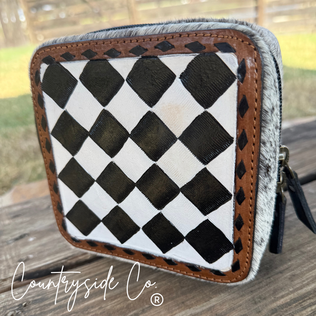 Checkered Tooled Leather Jewelry Box